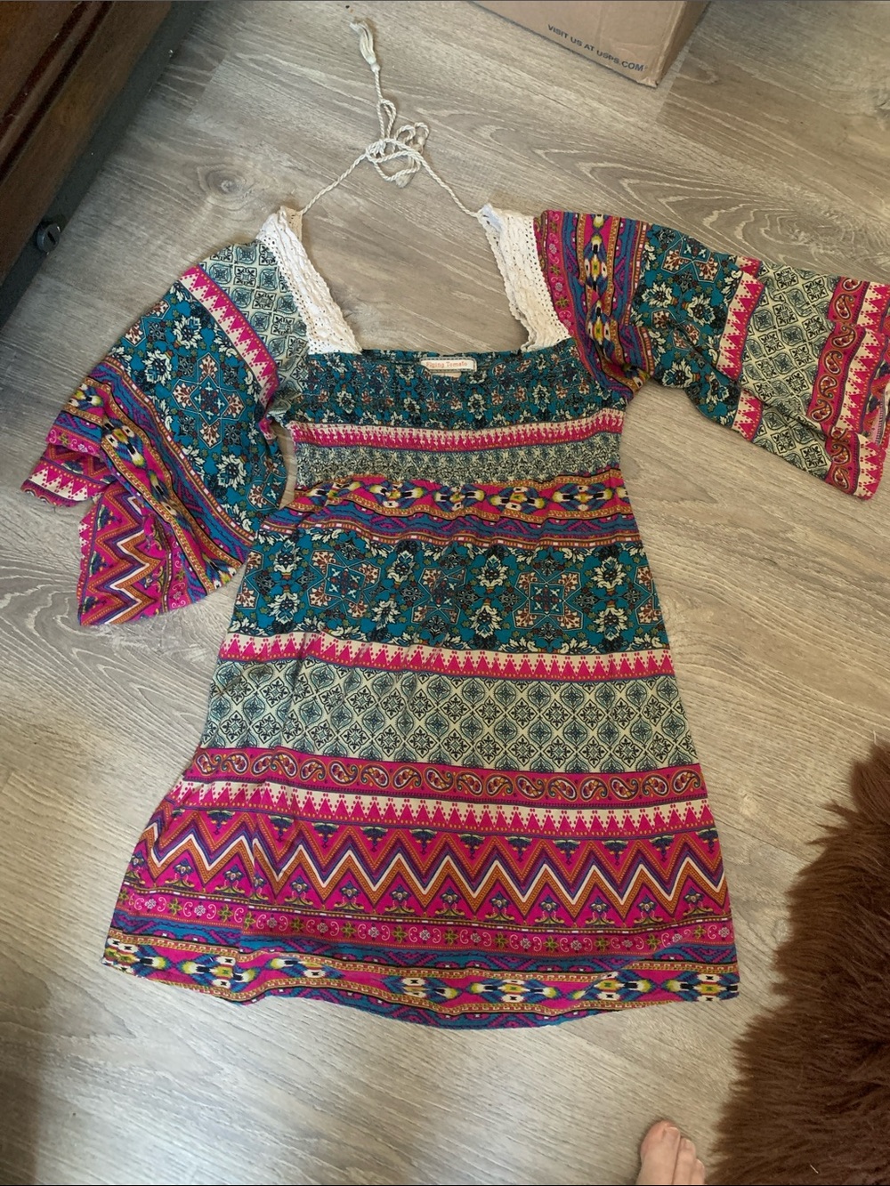 Flying Tomato Teal & Pink Patterned Boho Dress